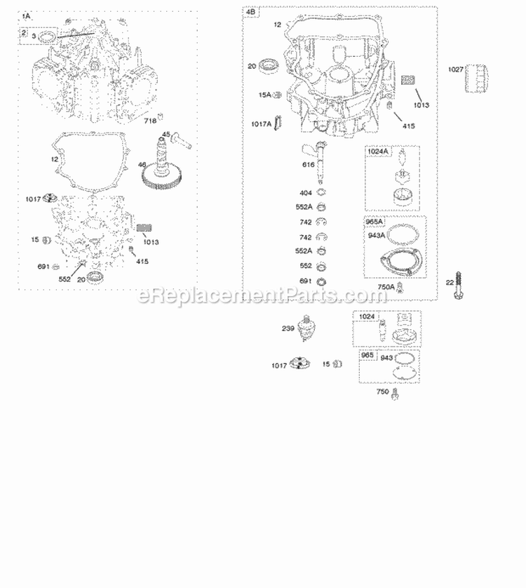 Engine Sump Diagram and Parts List for 40H777-0134-B1  Briggs and Stratton Engine